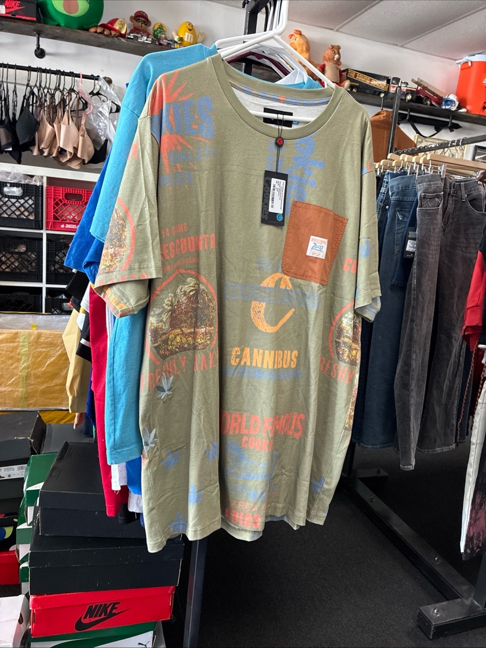 Men’s Cookies Cannibus Graphic Pocket Tee Olive Green Workwear T NWT SZ 3XL